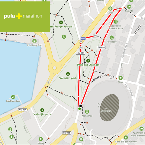 Mapa trase za trcanje Pula Marathon