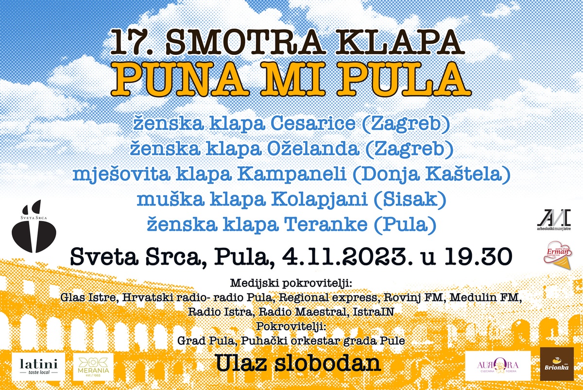 U subotu u Svetim Srcima 17. smotra klapa Puna mi Pula