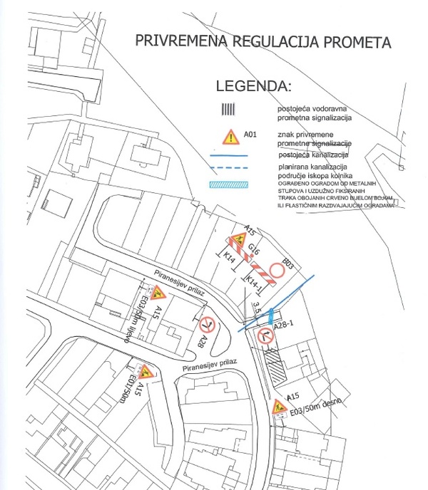 Privremena regulacija prometa u Piranezijevom prilazu