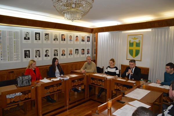 Članovi Savjeta mladih Grada Pule 2017. godine sa Gradonačelnikom Borisem Miletićem, zamjenikom Gradonačelnika Robertom Cvekom i Pročelnicom Upravnog odjela za kulturu Jasminom Ninom Kamber i Lenom Radunić
