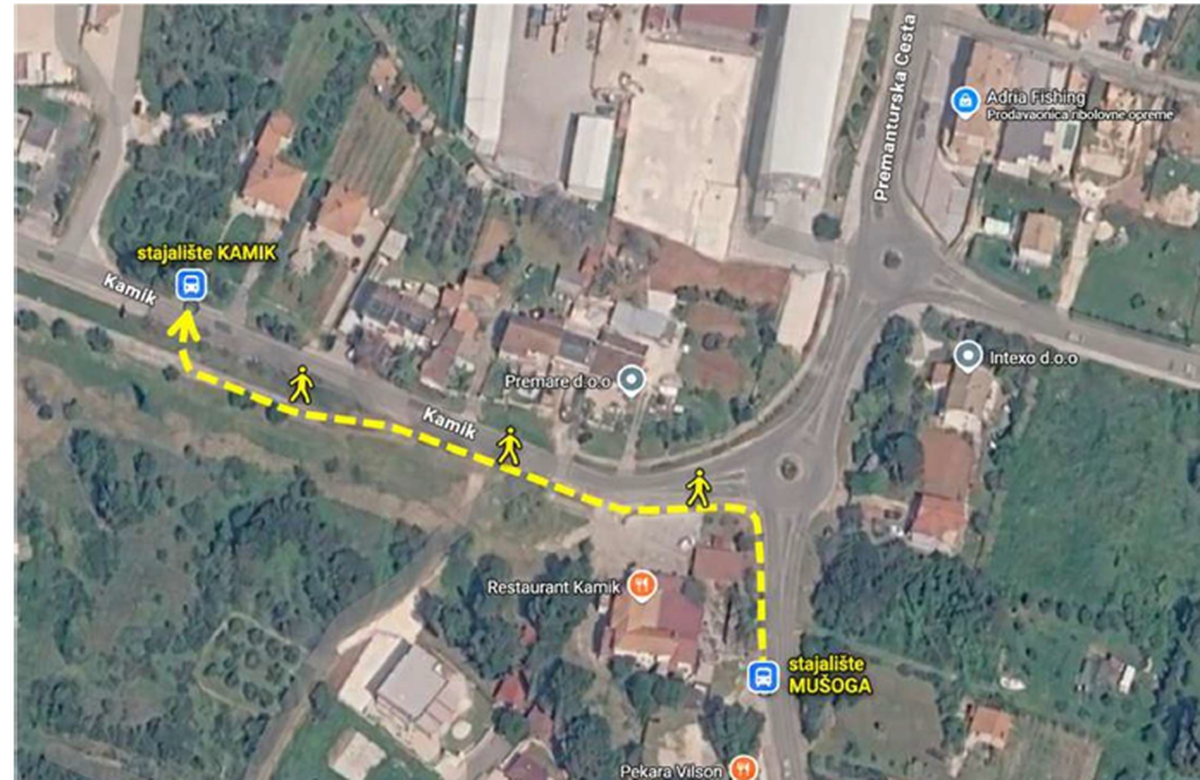 Pješački pravac od stajališta Mušoga do stajališta Kamik