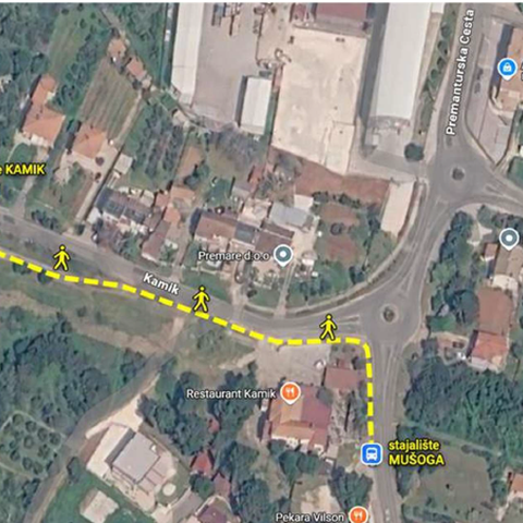 Pješački pravac od stajališta Mušoga do stajališta Kamik