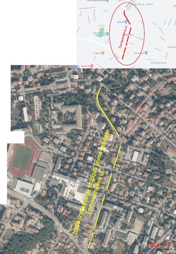 Trasa zamjene stupova javne rasvjete u Tomasinijevoj ulici