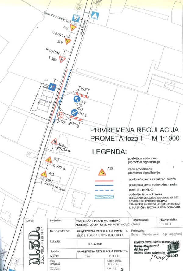 Privremena regulacija prometa na dijelu Ulice Šurida za fazu I