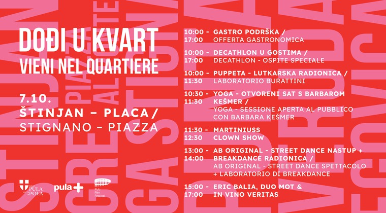 Ove subote program „Dođi u kvart – Vieni nel quartiere“ na Štinjanskoj placi